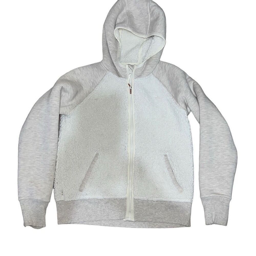 Athleta Girl Full Zip Sherpa Hooded Jacket Sweatshirt Cozy Sz 12 Large READ